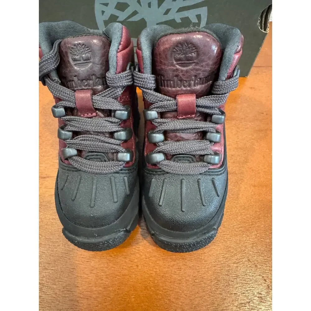 Timberland Toddler Leather Boots Size 5 Burgundy Black - New in Box
